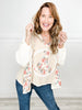 Long sleeve floral peace patch ribbed hoodie top