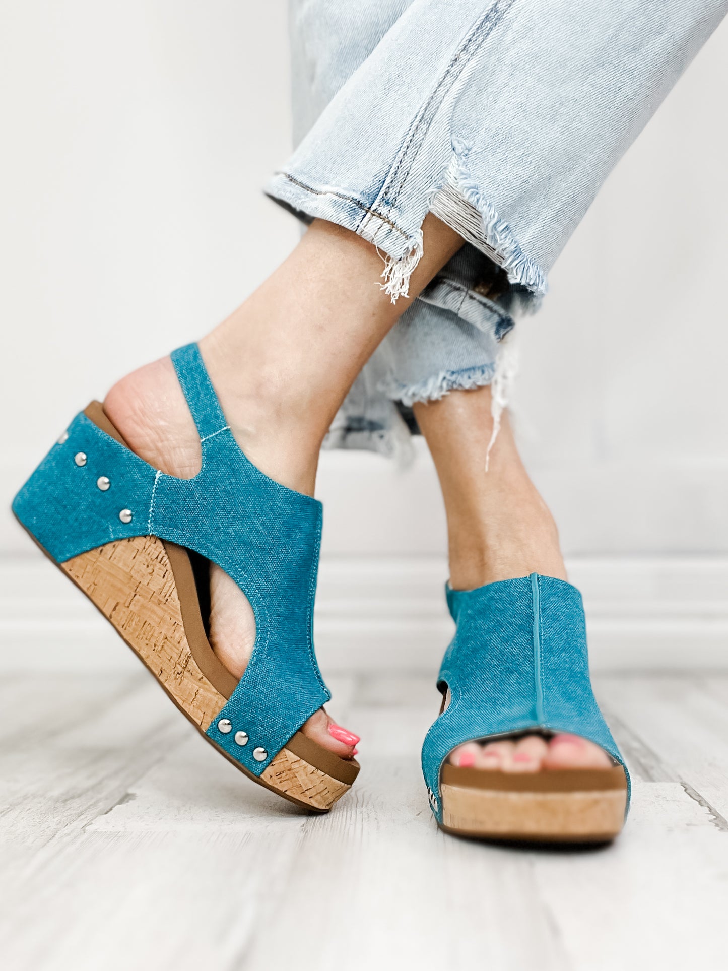 Corkys Carley Turquoise Washed Canvas Wedge Shoe