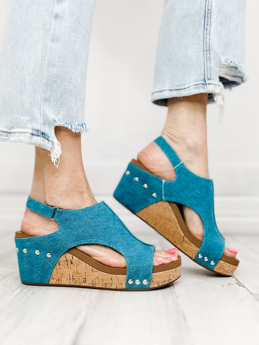 Corky's Carley Turquoise Washed Canvas Wedge Shoe