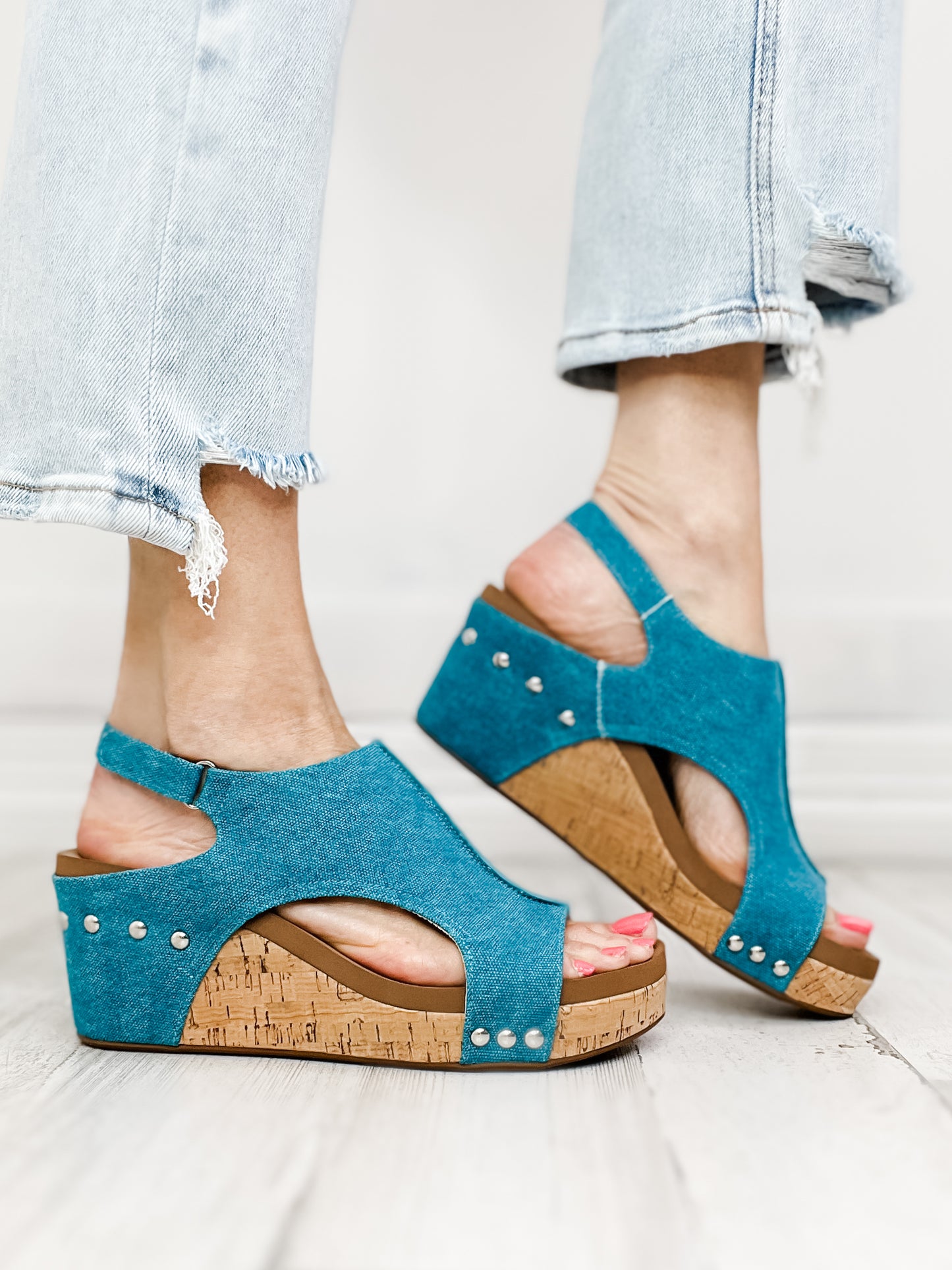 Corkys Carley Turquoise Washed Canvas Wedge Shoe