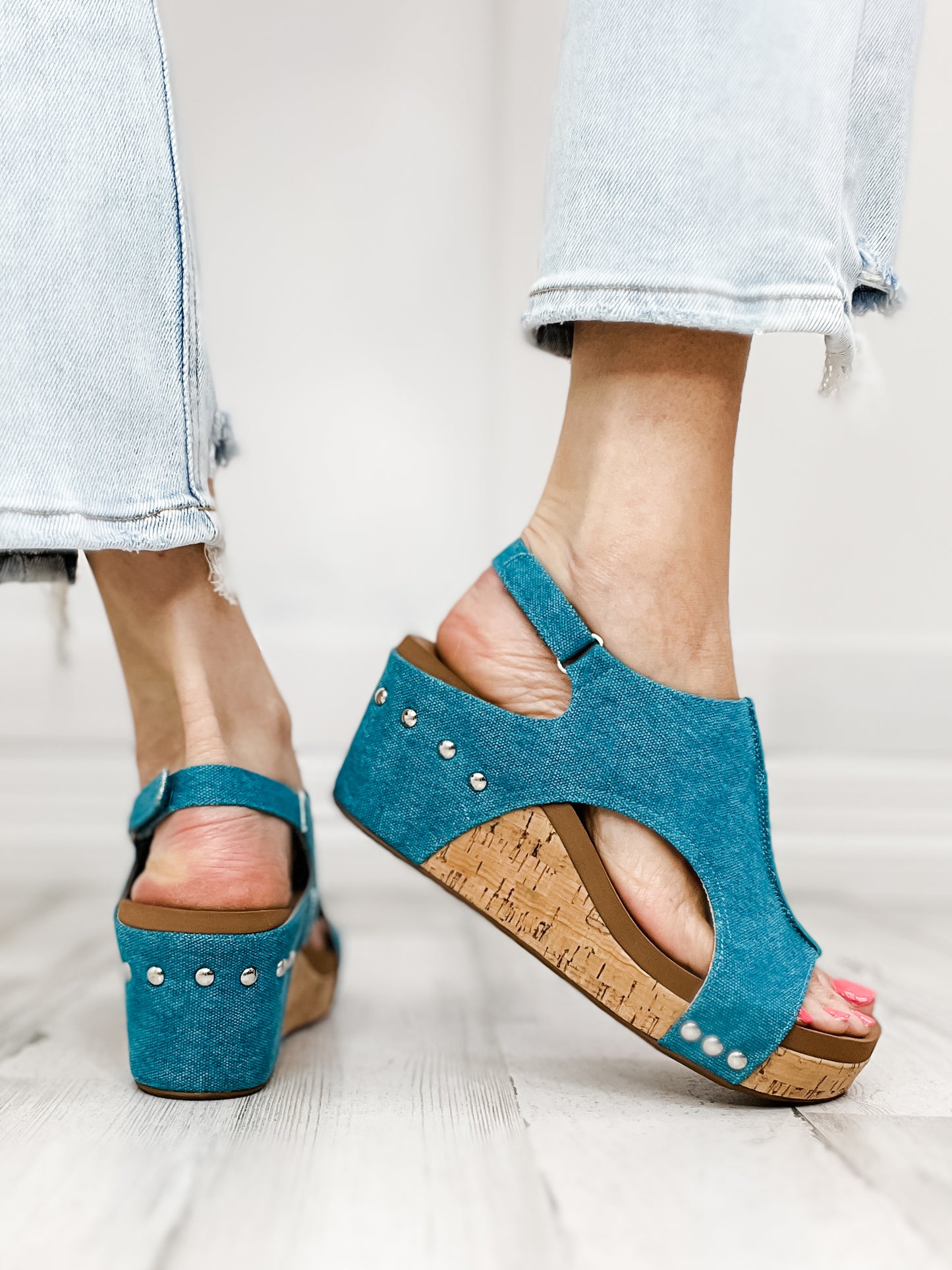 Corkys Carley Turquoise Washed Canvas Wedge Shoe