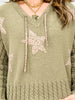 Cropped V-Neck Hoodie Sweater with Star Patches
