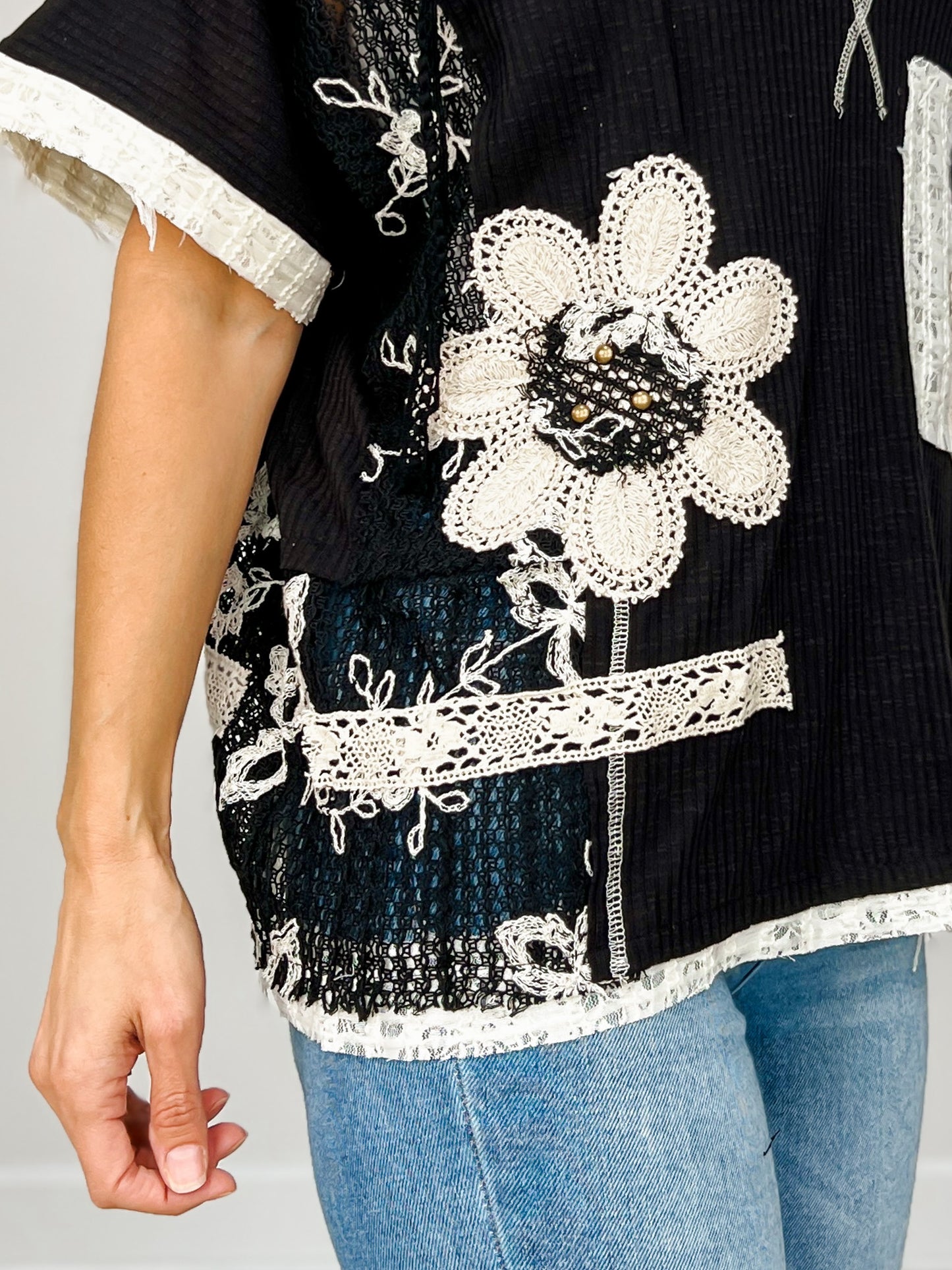 Short Sleeve Over Sized V-Neck Hoodie Top