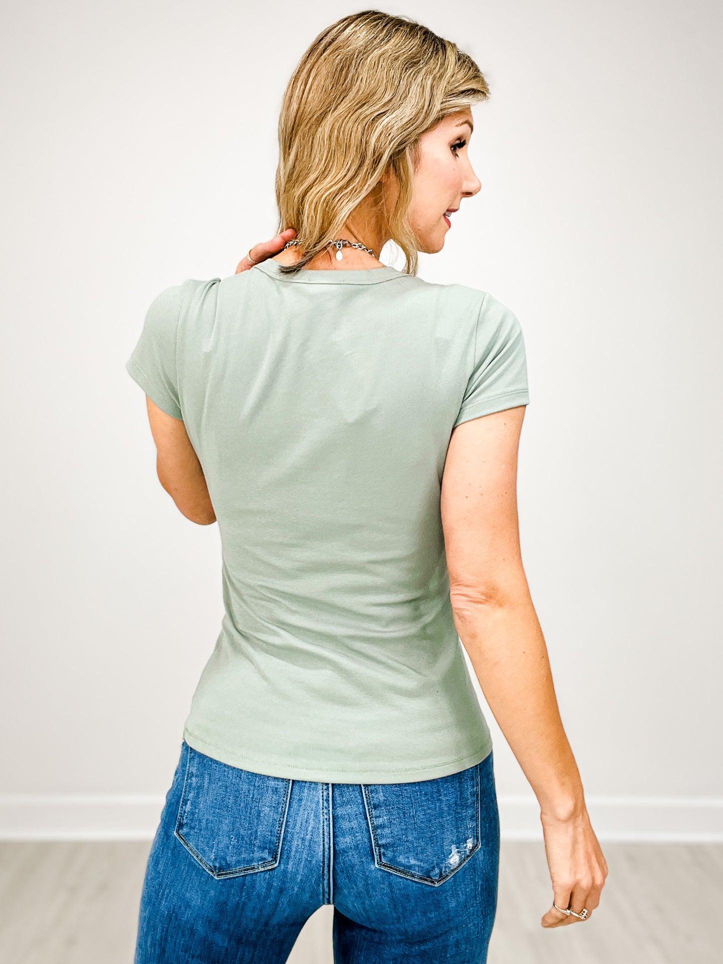 Cotton Rib U-neck Short Sleeve Top - GROUP A