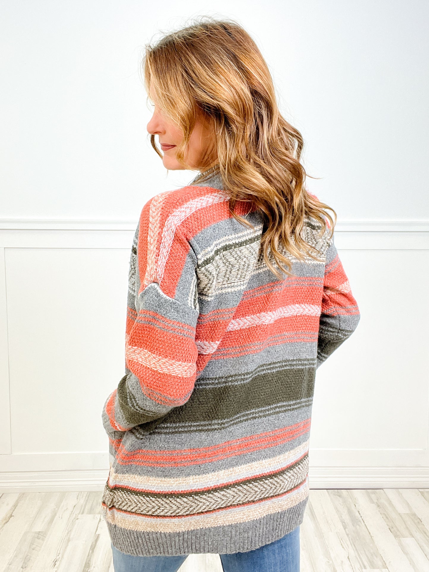 Open Front Cardigan with Aztec Pattern