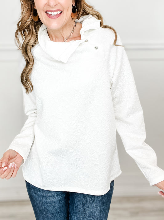 Long Sleeved Side Button Neck Textured Top