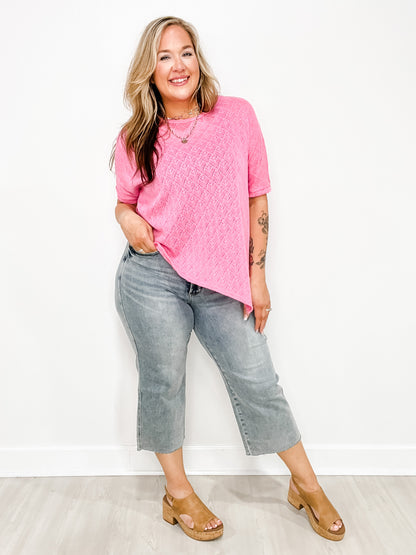 Judy Blue TANNER Mid-Rise Tummy Control Raw Hem Cropped Wide Leg Jeans