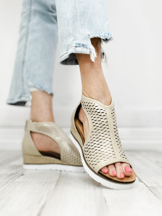 Corkys Sugar Momma Wedge Sandal in Gold