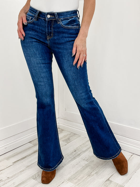 The Clara Vervet Mid Rise Flare Jeans