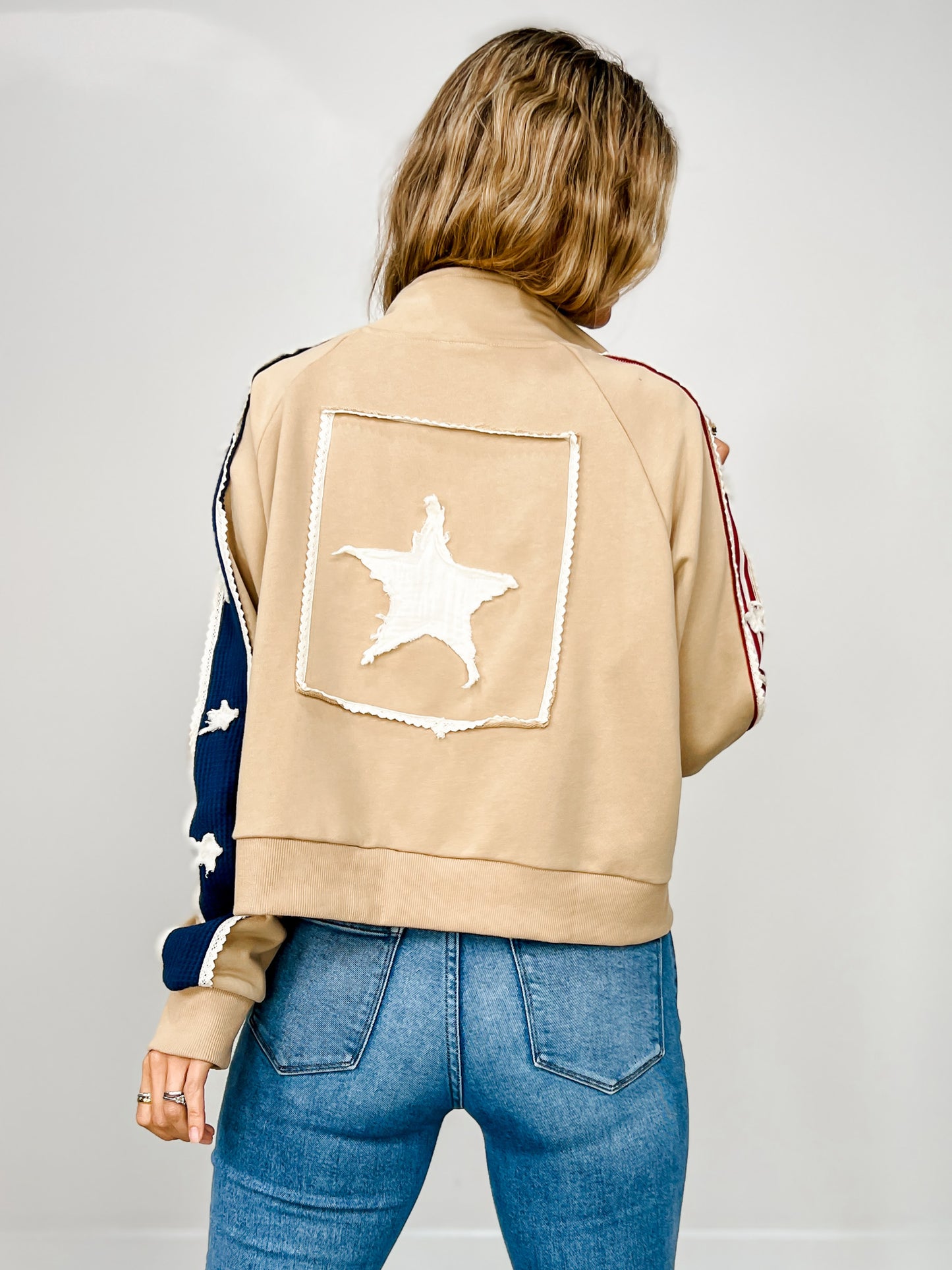 French Terry Zip-Up Jacket with Star Patch Details
