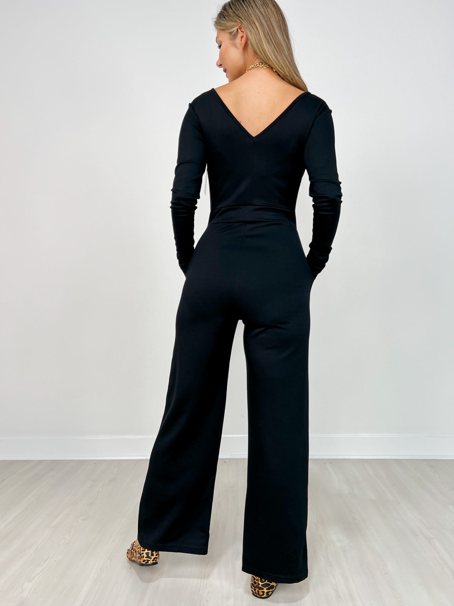 Long Sleeve Solid Knit Jumpsuit