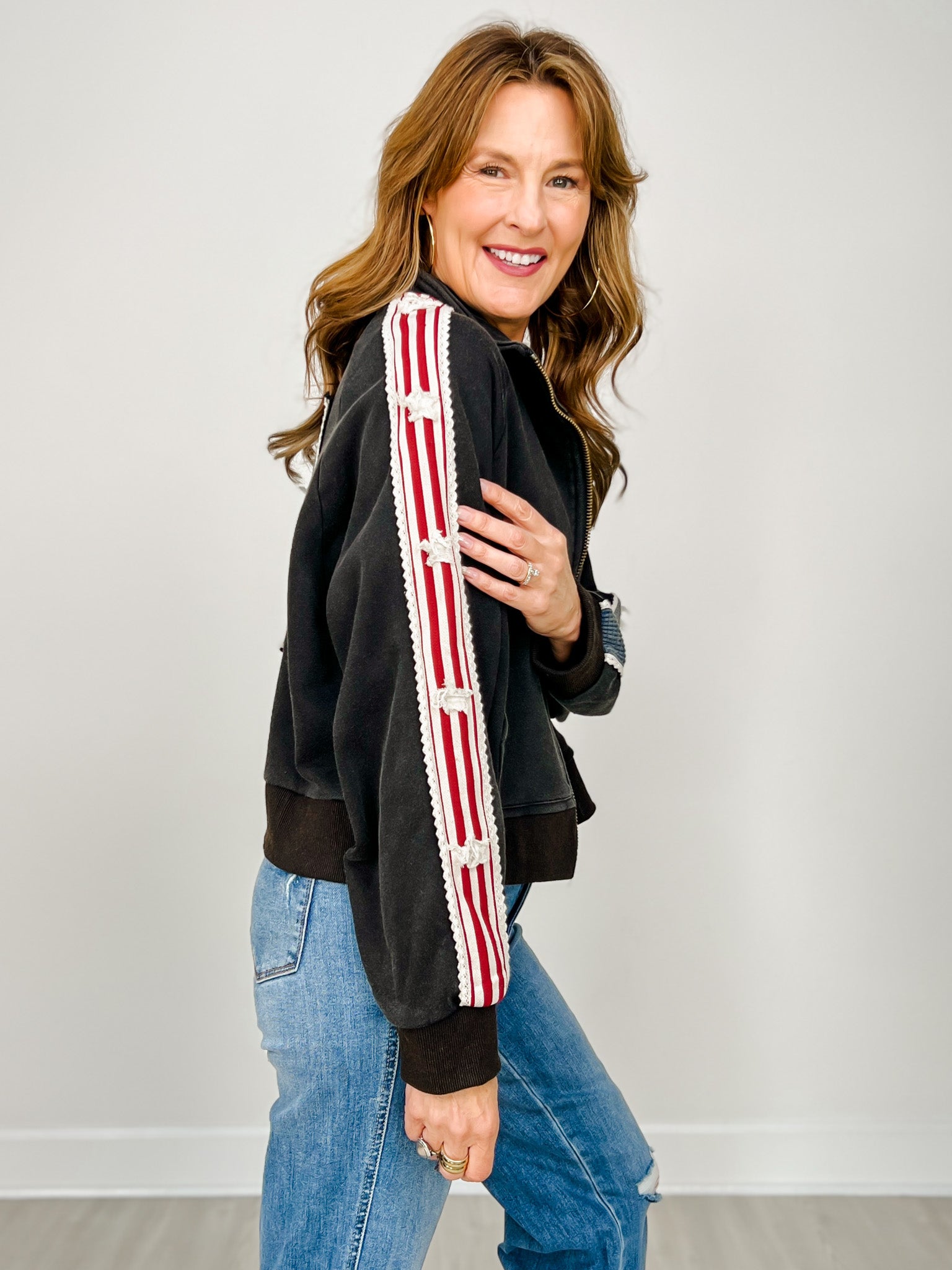 French Terry Zip-Up Jacket with Star Patch Details