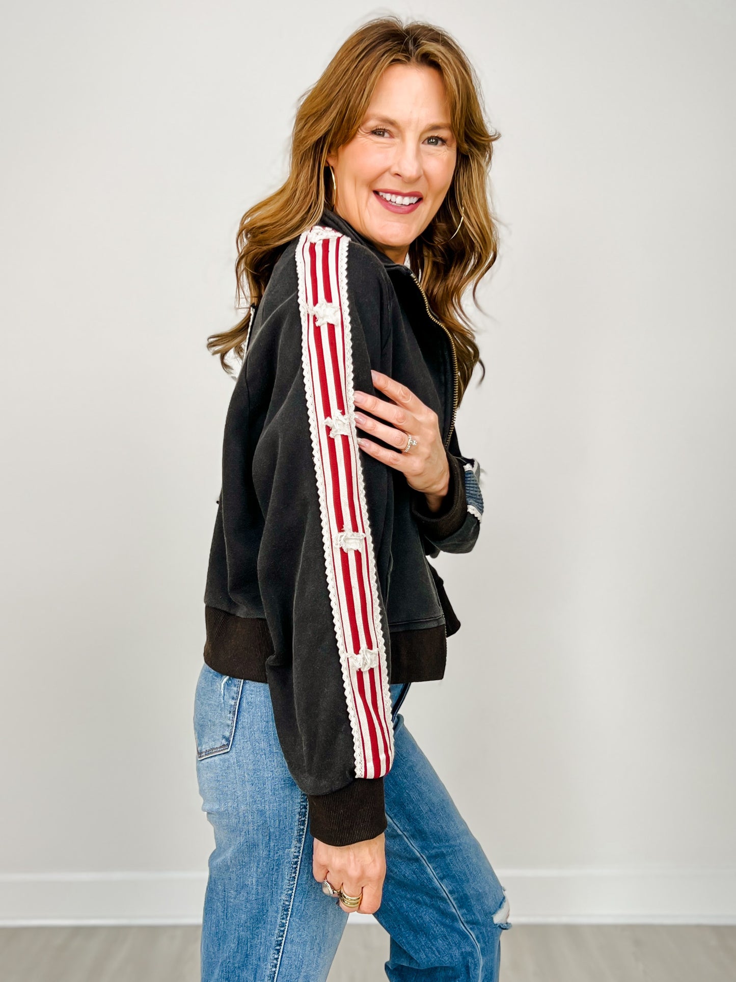 French Terry Zip-Up Jacket with Star Patch Details