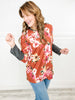 Long Sleeve Multi Color Floral and Waffle Contrast Top