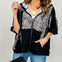 3/4 Sleeve Leopard and Lace Contrast Hoodie Top