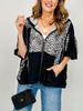 3/4 Sleeve Leopard and Lace Contrast Hoodie Top
