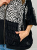 3/4 Sleeve Leopard and Lace Contrast Hoodie Top
