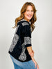 3/4 Sleeve Leopard and Lace Contrast Hoodie Top