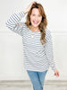 Long Sleeve Round Neck Stripe Urban Ribbed Top