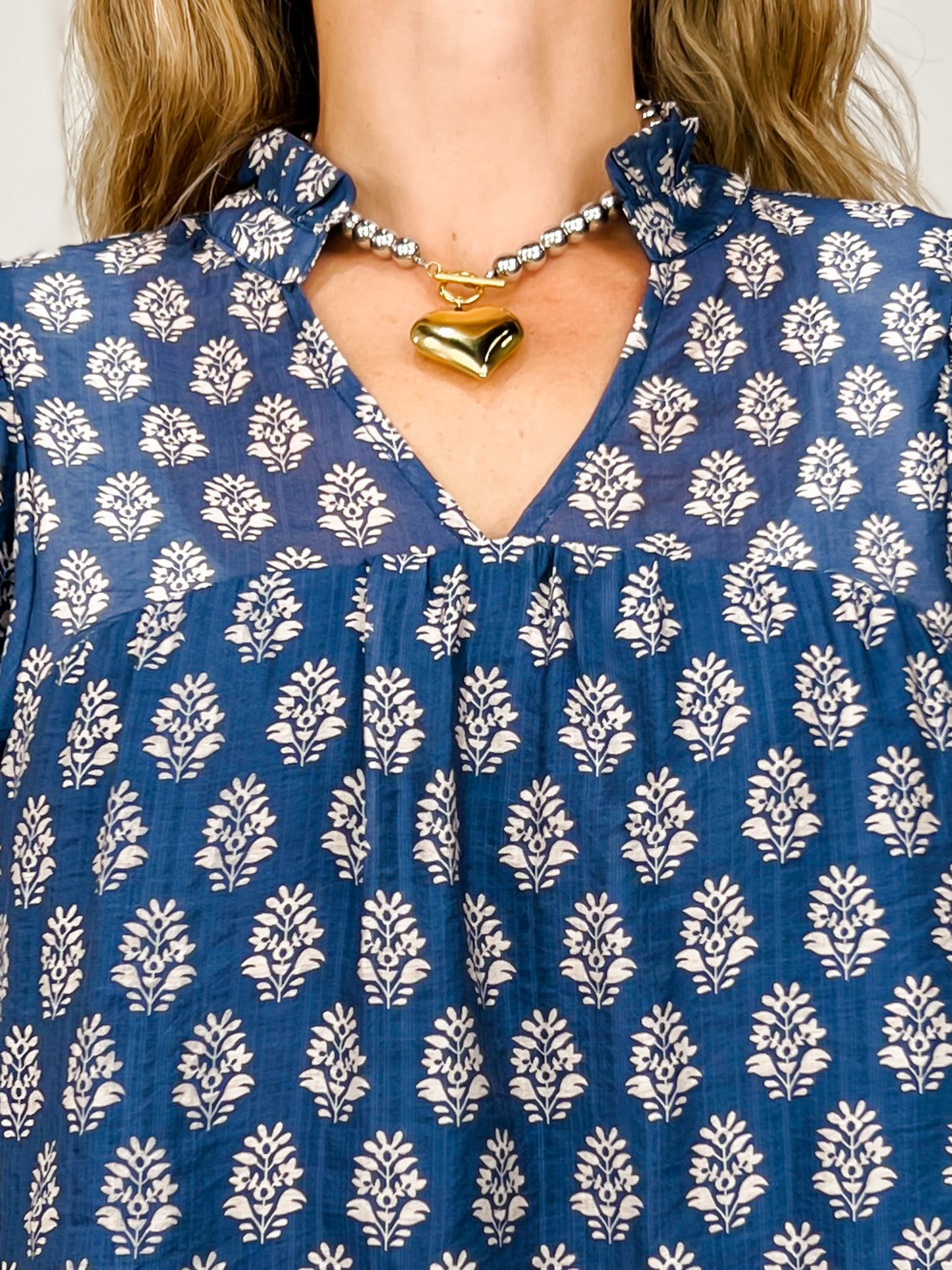 3/4 Sleeve Floral Print V-Split Neckline Top