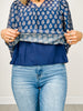3/4 Sleeve Floral Print V-Split Neckline Top