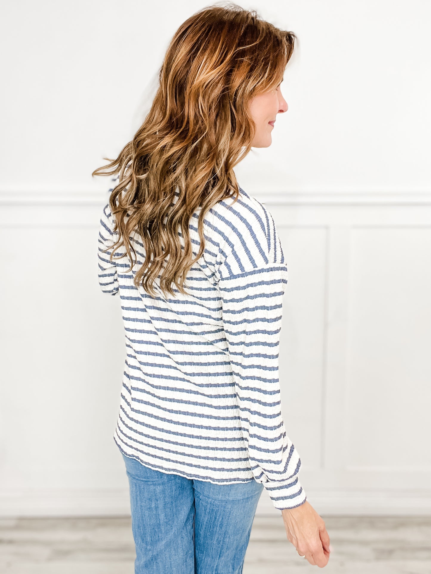 Long Sleeve Round Neck Stripe Urban Ribbed Top