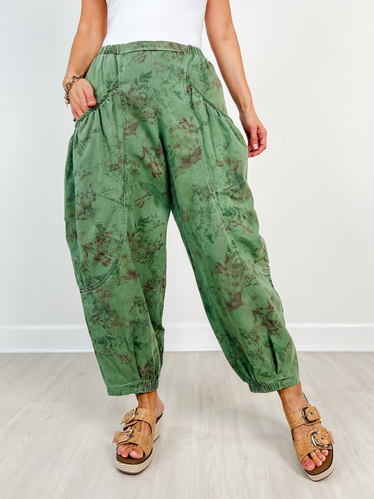 Elastic Waistband Floral Denim Harlem Joggers