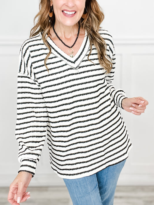 Puff Sleeve Striped V-Neck Top