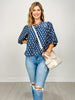 3/4 Sleeve Floral Print V-Split Neckline Top