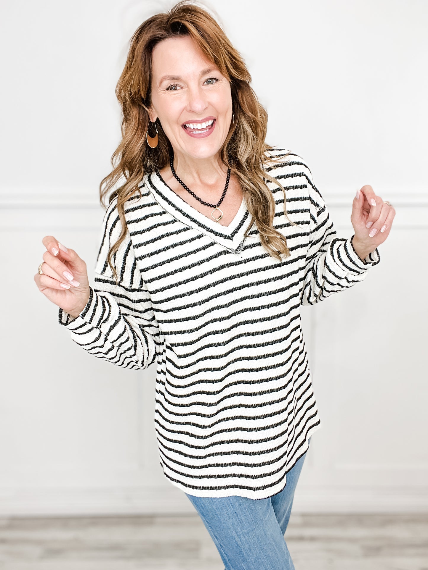 Puff Sleeve Striped V-Neck Top