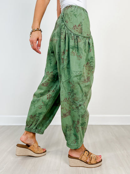 Elastic Waistband Floral Denim Harlem Joggers