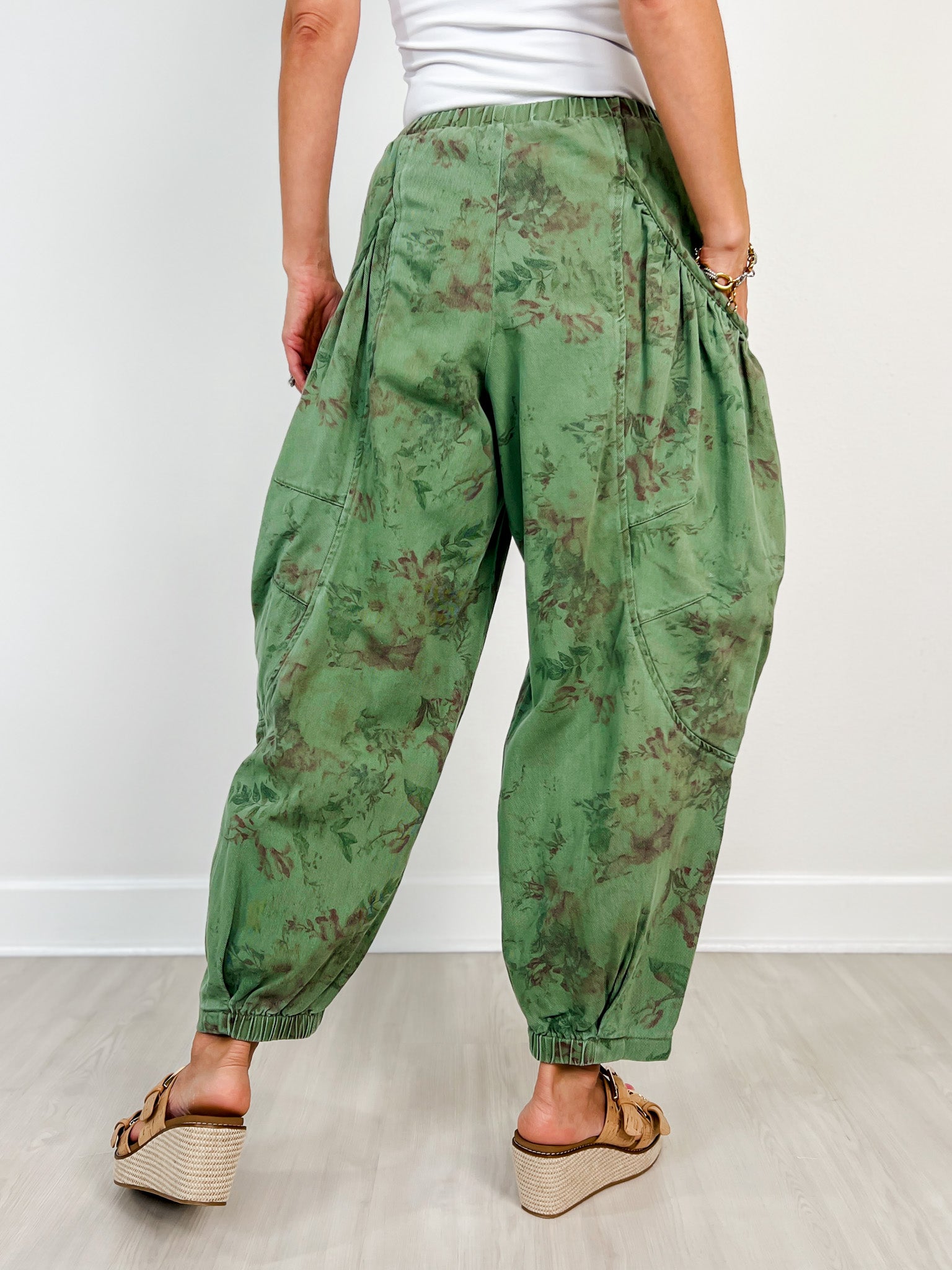 Elastic Waistband Floral Denim Harlem Joggers