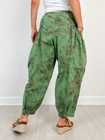 Elastic Waistband Floral Denim Harlem Joggers