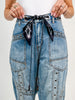 Washed Grommet Detail Barrel Denim Pants