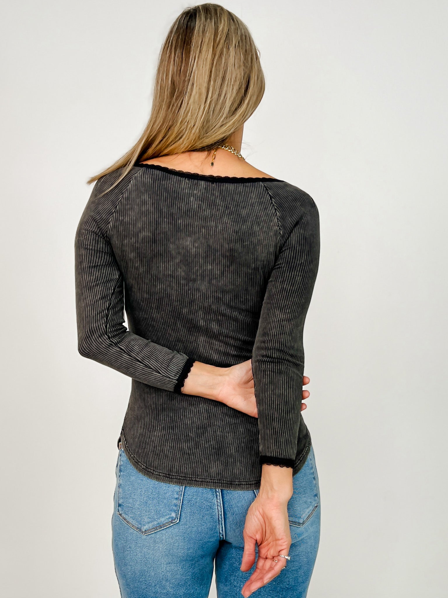 Luxe Boat Neck Quarter Button Up Knit Top