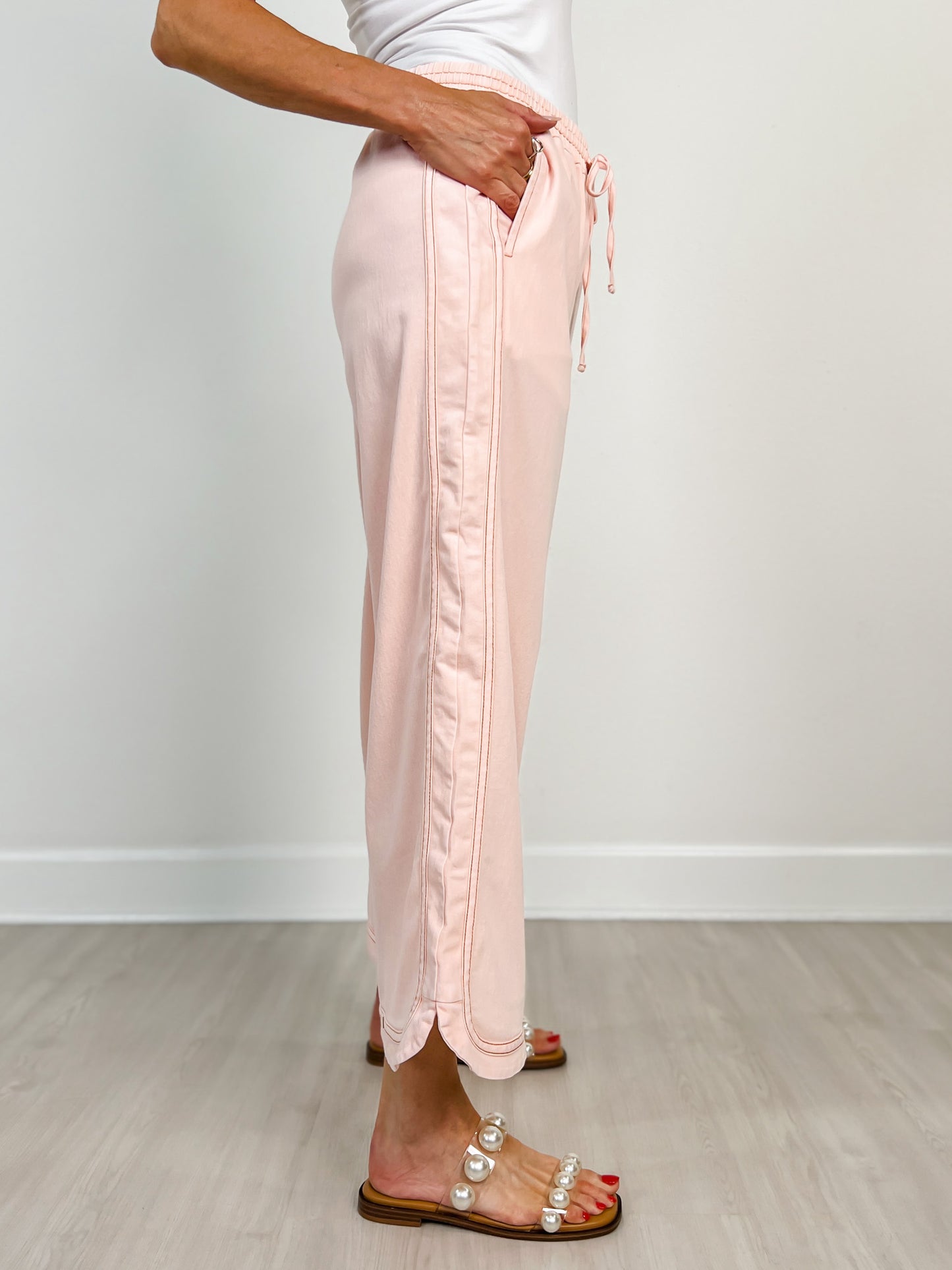 Wide Leg Mineral Wash Smocked Waistband Bottoms