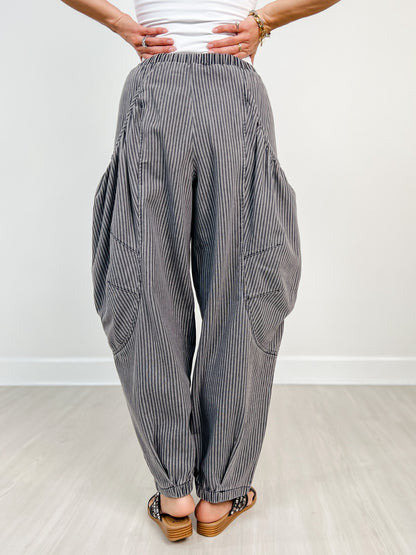 Striped Denim Draped Barrel Jogger Pants