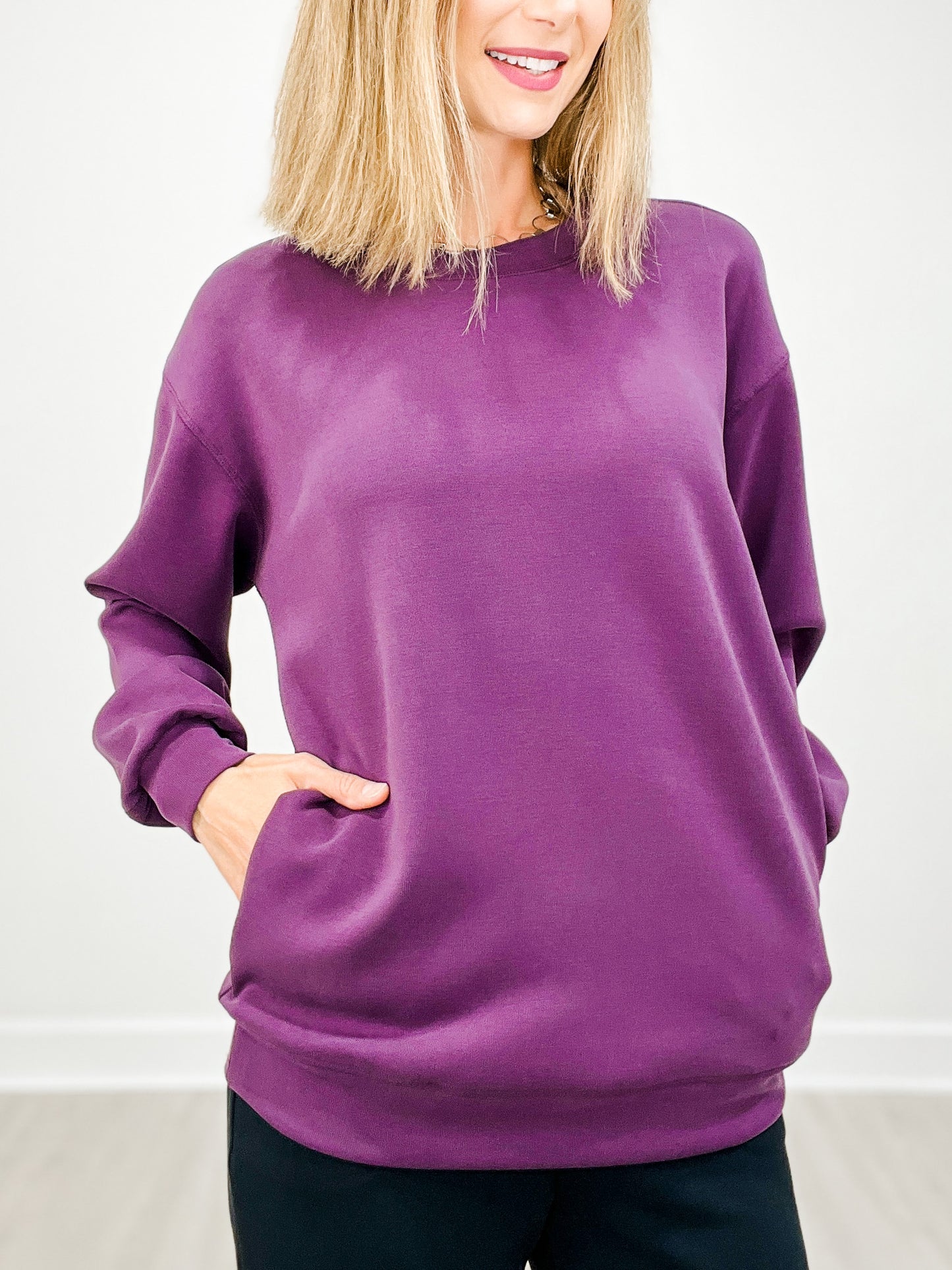 Soft Modal Oversized Crew Top W/ Pockets