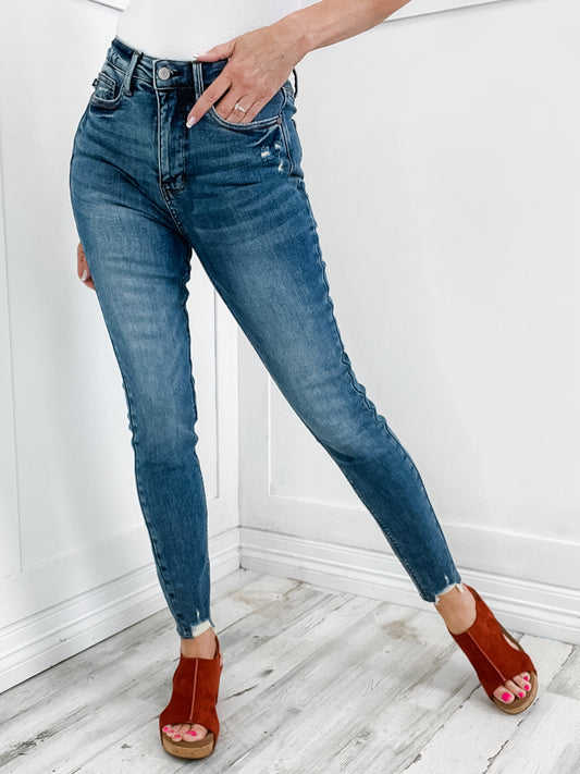 Judy Blue SIMONE Hi-Rise Tummy Control Vintage Wash Distressed Hem Skinny Jeans