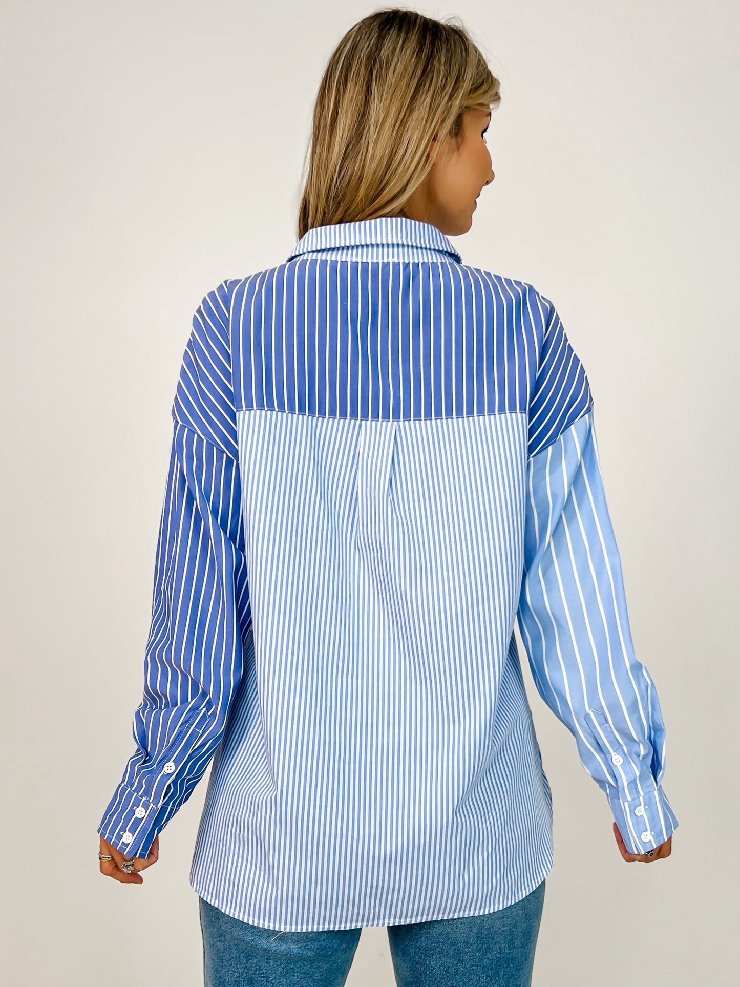 Long Sleeve Two-Tone Stripe Button-Up Top
