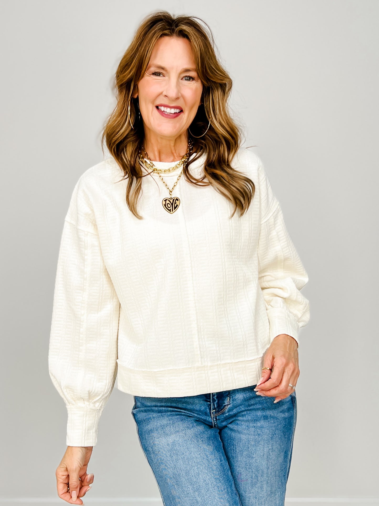 Raw Edge Detail Oversized Textured Knit Top