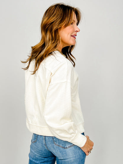 Raw Edge Detail Oversized Textured Knit Top