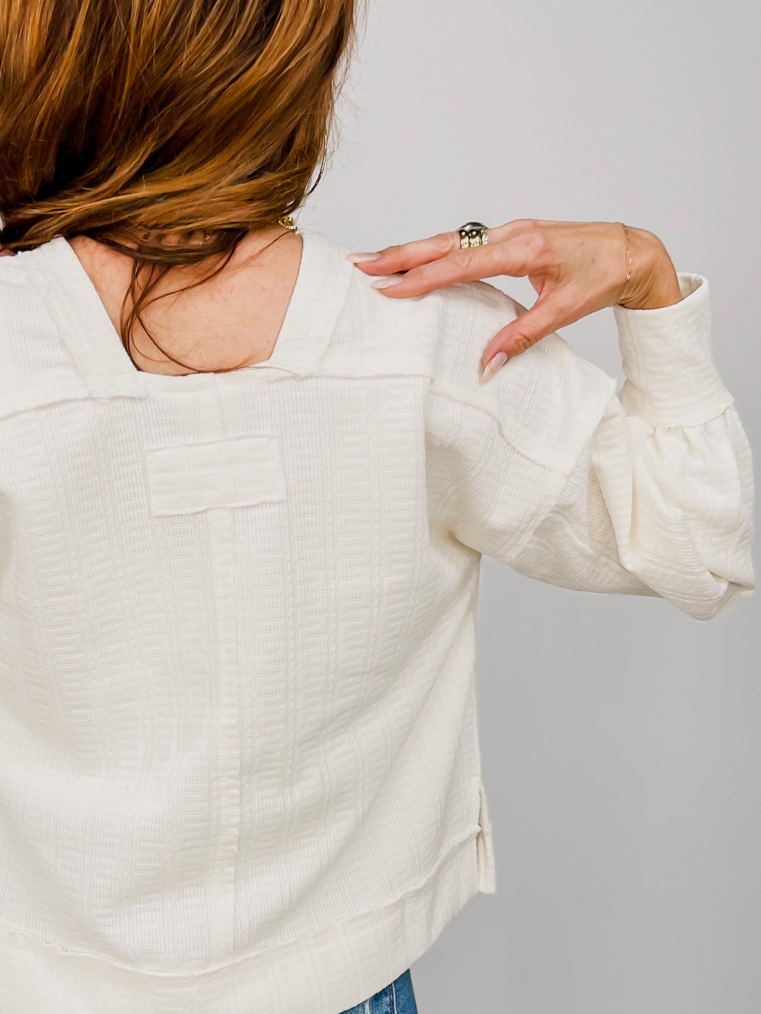 Raw Edge Detail Oversized Textured Knit Top
