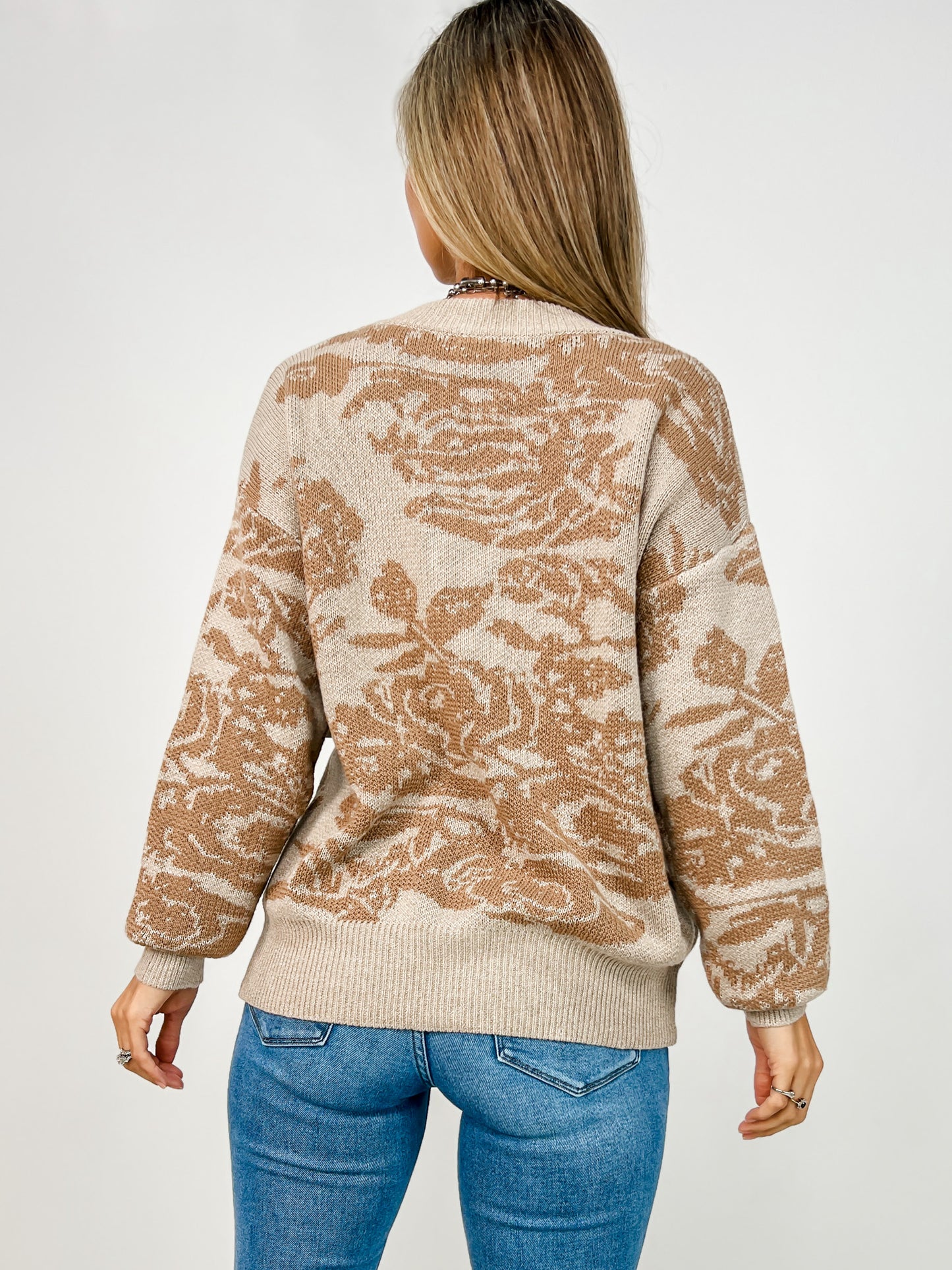 Long Sleeve Floral Print Knit Sweater