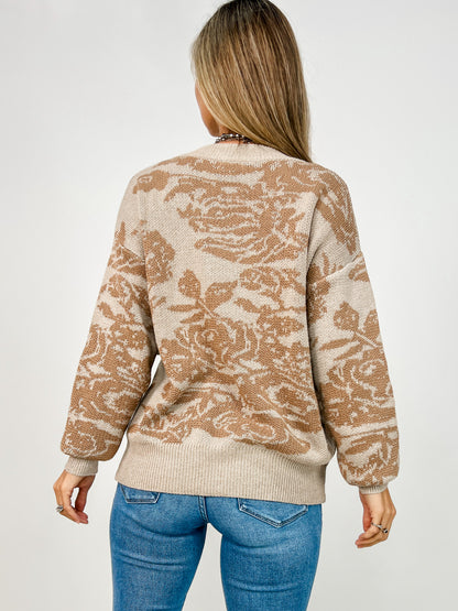 Long Sleeve Floral Print Knit Sweater