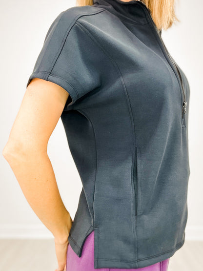 Short Sleeve Soft Half Zipper Top