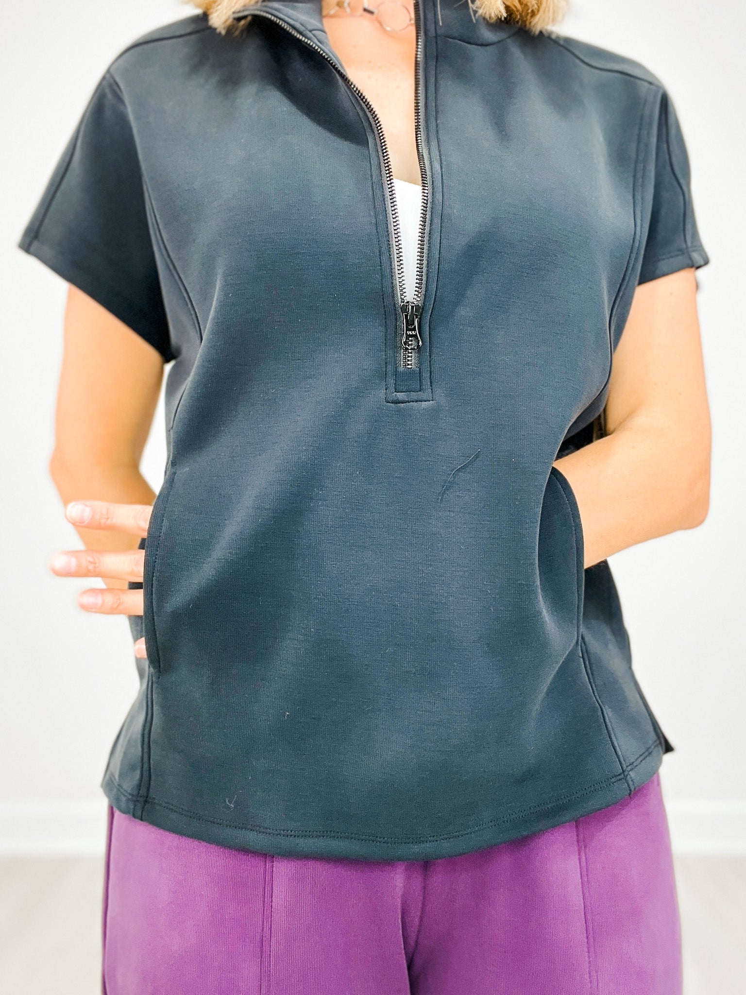 Short Sleeve Soft Half Zipper Top