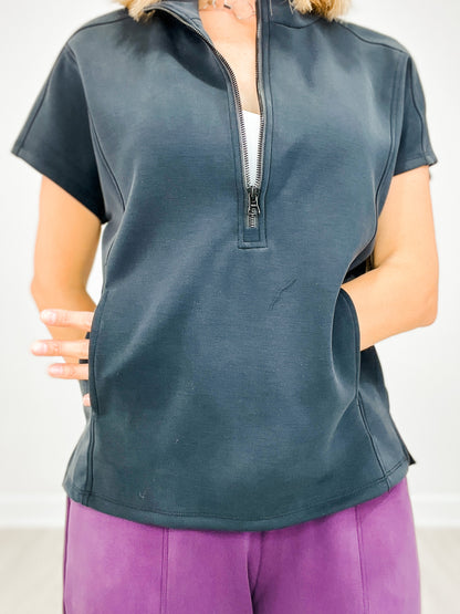 Short Sleeve Soft Half Zipper Top