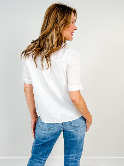 Short Sleeve Color Band Trim Accent Stripe Top