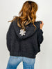 Balloon Sleeve Chenille Hoodie Flower Patch Jacket